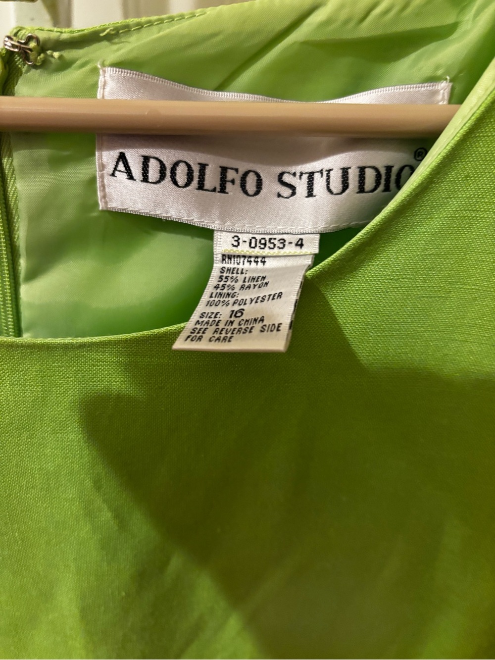 💚 Adolfo Studio Lime Green Linen Blend Dress – Size 16 💚 - Picture 2 of 4